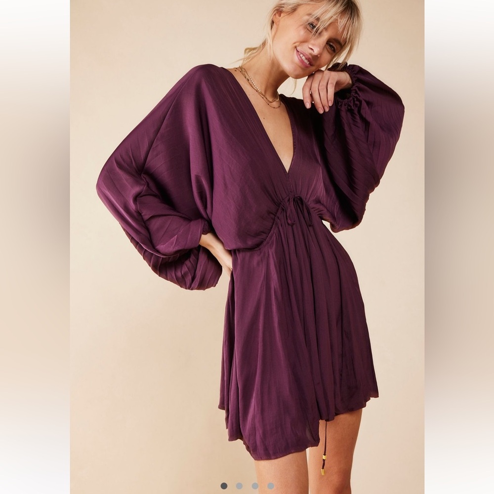 Free People Arzel Mini Dress in Mauve Wine